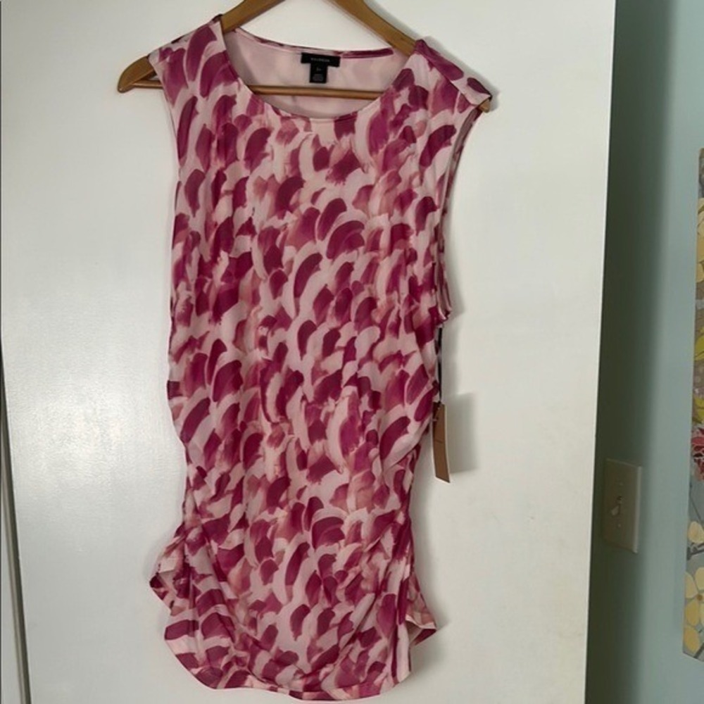 NWT Halogen Pink Abstract Ruched Mesh Sleeveless Top 2X Abstract Modern Stretch